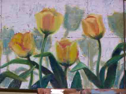 Tulipanes II Oil Panel Floral Painting