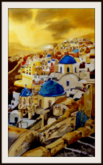 Santorini Acuarela Papel Paisaje