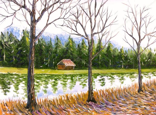 caminando junto al lago Oil Canvas Landscaping