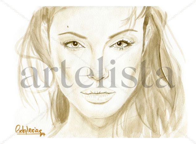 Angelina Jolie Acuarela Papel Retrato