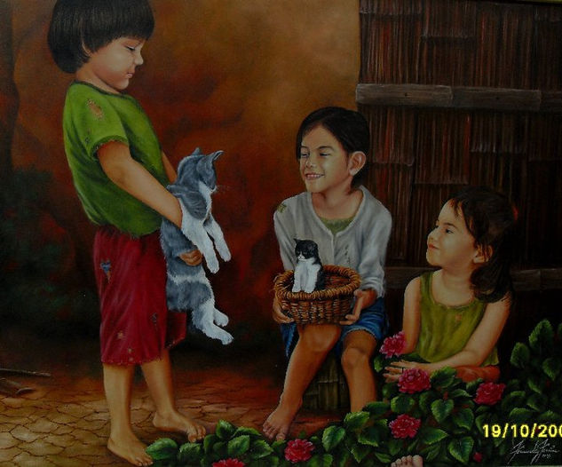 Niños de Manabí Oil Textile Portrait