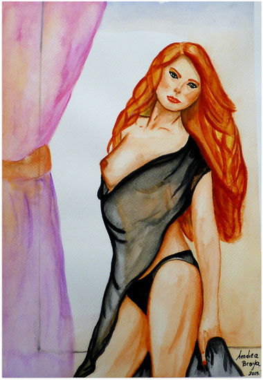 Mujer en la ventana Watercolour Paper Figure Painting