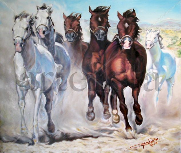 Caballos en estampida Oil Canvas Animals