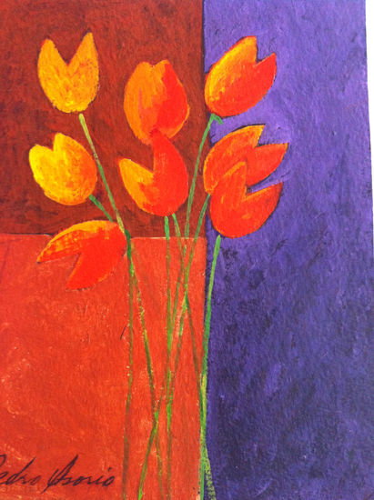 flores 1 Acrylic Paper Floral Painting