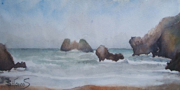 Playa Las Camaras-De los Frailes.Llanes. Asturias Watercolour Paper Marine Painting