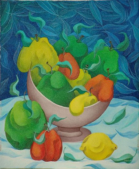 FRUTERO CON FONDO AZUL Oil Canvas Still Life Paintings