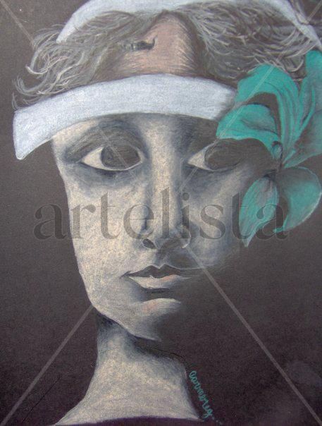 Joven con flor turquesa