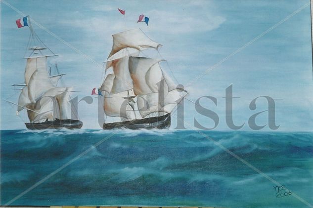 Galeones. Oil Canvas Marine Painting