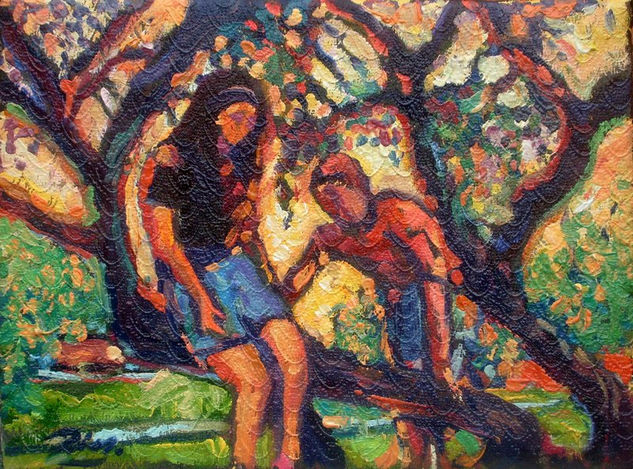 niñas en el arbol Oil Canvas Figure Painting