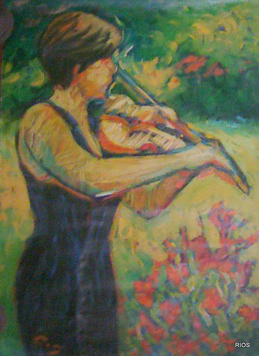 la violinista del jardin Oil Canvas Figure Painting