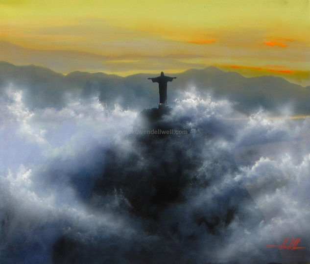 Fim de tarde no Rio de Janeiro (Corcovado com núvens) Oil Canvas Landscaping