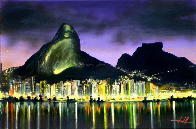 Fim de tarde no Rio de Janeiro (Morro Dois Irmãos e Pedra da Gavea) Óleo Lienzo Paisaje