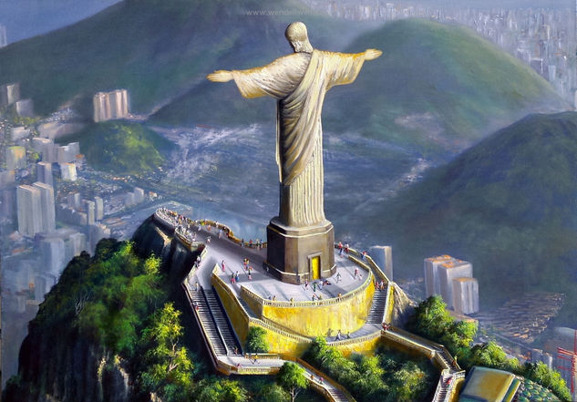 Vista aérea do Cristo redentor e Corcovado no Rio de Janeiro Oil Canvas Landscaping