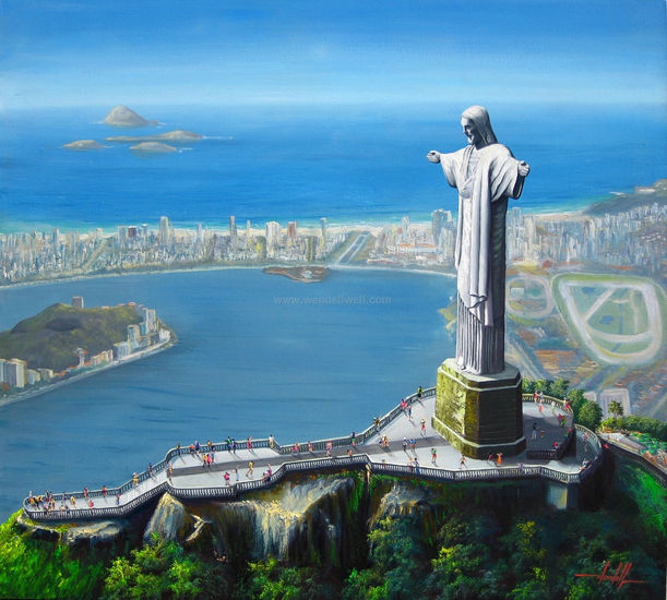 Vista aérea do Cristo redentor e Corcovado no Rio de Janeiro 2 Oil Canvas Landscaping