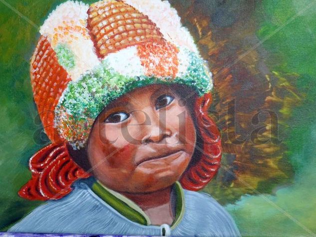 Niño del Cuzco Acrylic Canvas Portrait