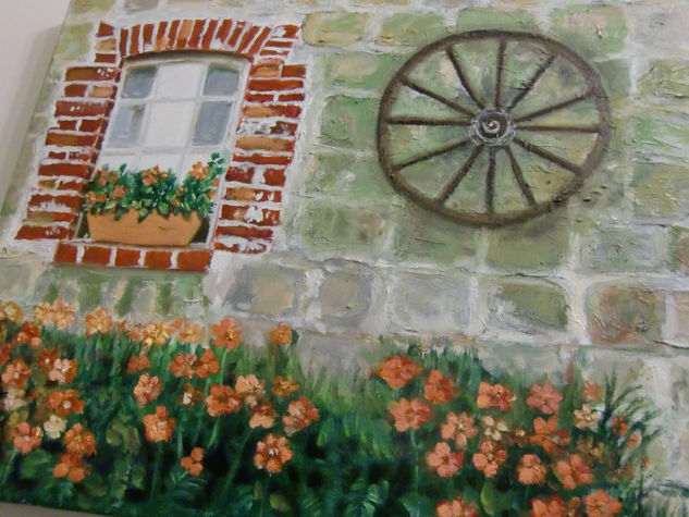 casa con rueda de carro Oil Canvas Landscaping