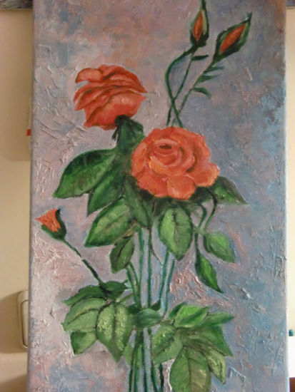 rosas         rojas-- Oil Canvas Floral Painting