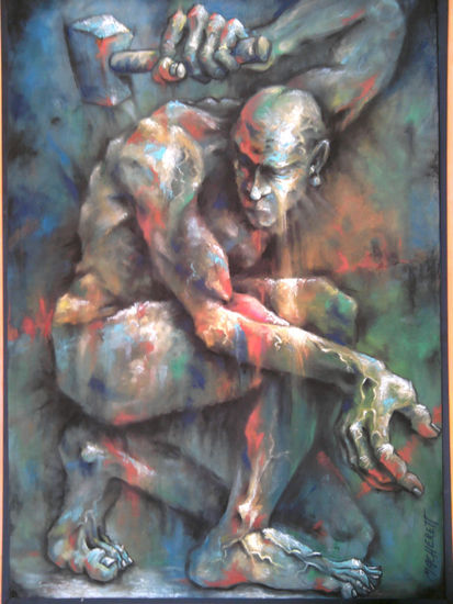 "El hombre máquina" Mixed media Panel Figure Painting