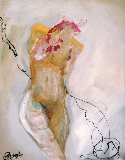 Sometiendome vendida Mixed media Textile Nude Paintings