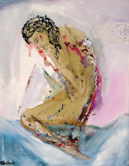 Transformandose vendida Mixed media Textile Nude Paintings