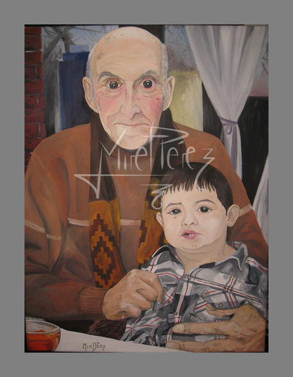 Joaquín y su abuelo Oil Canvas Portrait