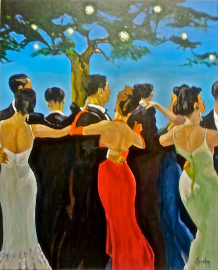 Bailarines de Vals Acrylic Canvas Figure Painting