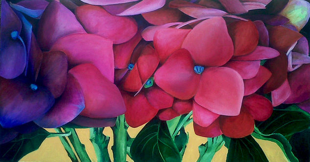 Hortensia y tallos Oil Canvas Floral Painting