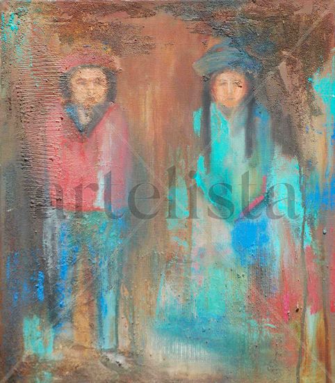 Pareja coya Mixed media Canvas Figure Painting