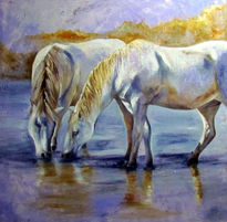 Caballos en el lago