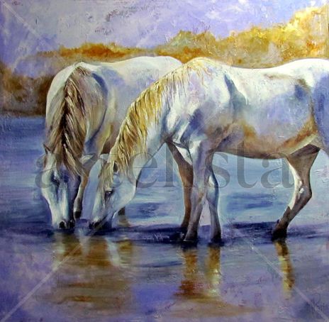 Caballos en el lago