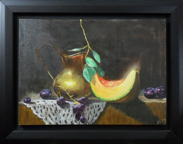 Cantaloupe & Brass Pitcher Oil Canvas Still Life Paintings