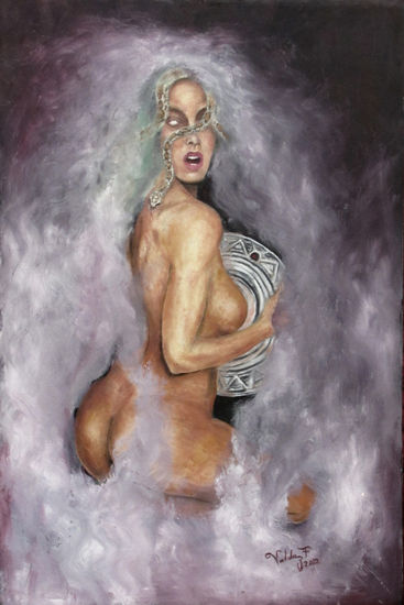 LA MEDUSA Oil Panel Figure Painting