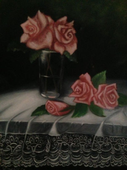 Cinco Rosas Oil Canvas Still Life Paintings