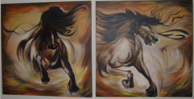 caballos Acrylic Canvas Animals