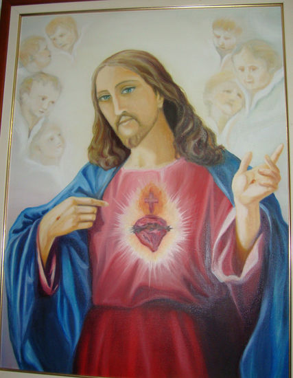 Sagrado Corazón de Jesús Oil Canvas Figure Painting