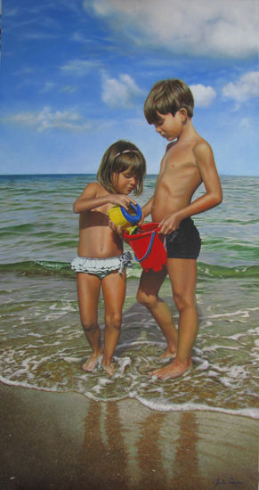 niños de Cordoba Oil Panel Figure Painting