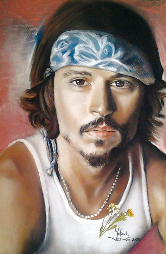 Retrato al pastel de Johnny Deep