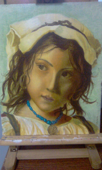 Peasant girl Oil Panel Portrait