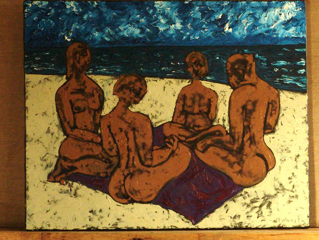 LES DAMES SUR  LA PLAYA 1 Oil Canvas Nude Paintings