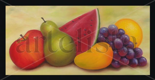 frutas con fondo verde