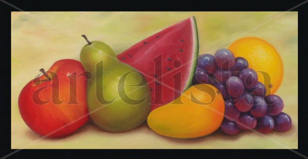 frutas con fondo verde Oil Textile Still Life Paintings