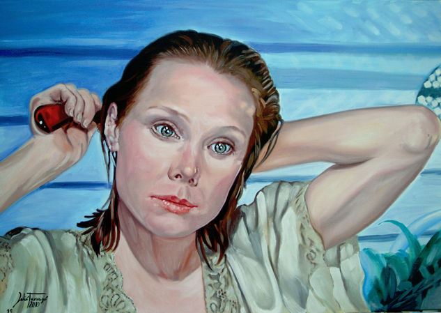 Sissy Spacek peinándose Oil Canvas Portrait