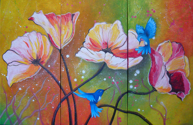 MINDO II (tríptico) Oil Canvas Floral Painting