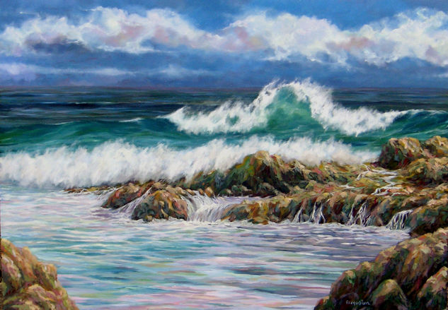 Olas en Punta Hidalgo Oil Canvas Marine Painting