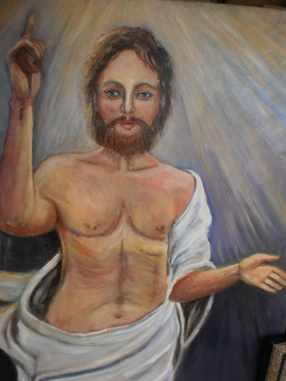 JESUS RESUCITADO Oil Panel Figure Painting