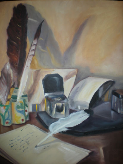 Escribanía con plumas Oil Canvas Still Life Paintings