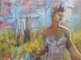 mujer y pájaro rojo