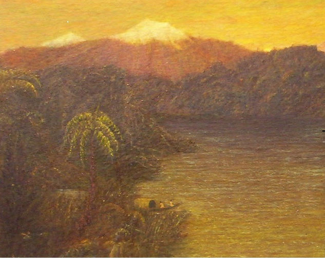 montaña sobre el rio Oil Panel Landscaping