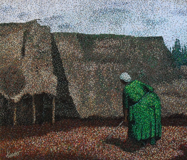 campesina trabajando delante de su bohío