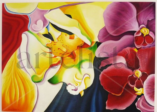 ORQUIDEA 1 Oil Textile Floral Painting